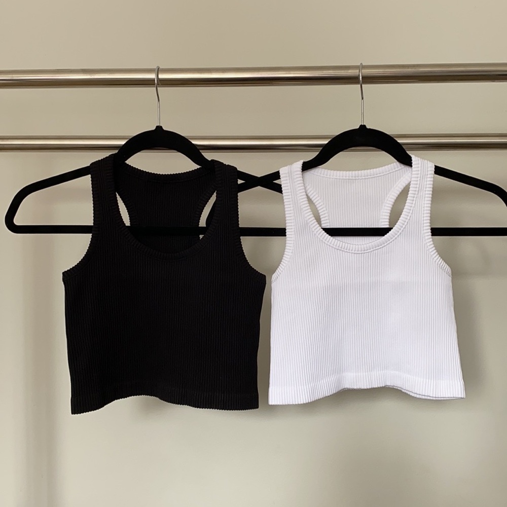 VIBE - White Ribbed Racerback Cropped Classic Basic Tank Top - Picture 8 of 8